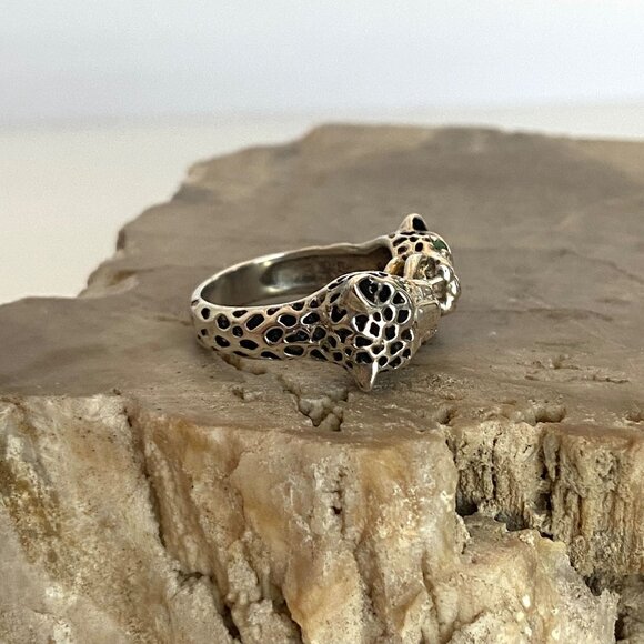 Sterling Silver 925 JED Joseph Demarco Emerald Panther Cheetah Band Ring Sz 7 - Picture 5 of 16